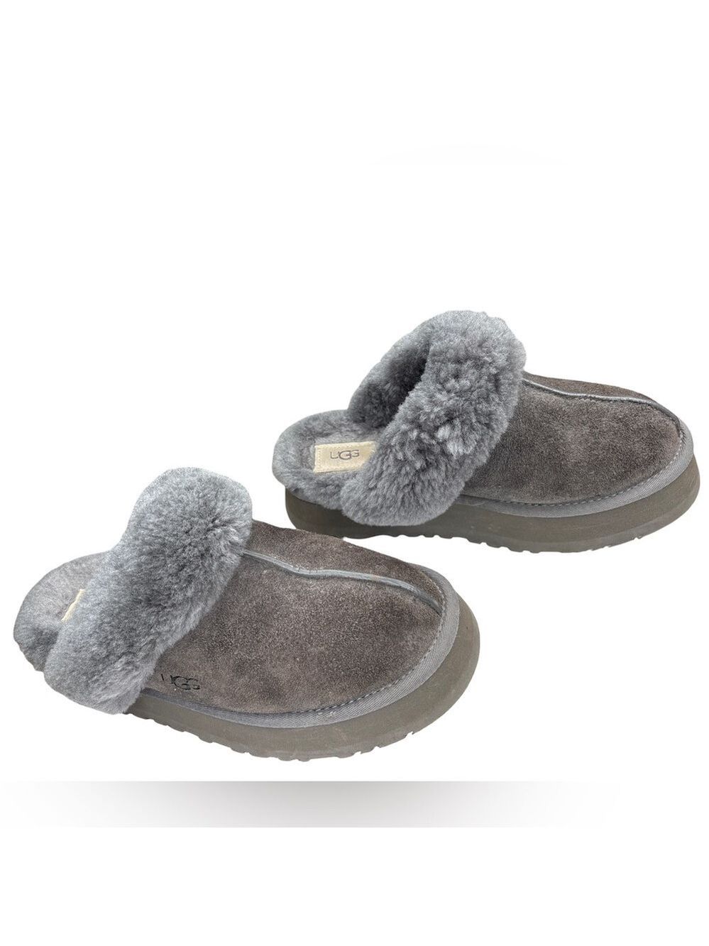 UGG Gray Shearling Platform Slippers Size 8